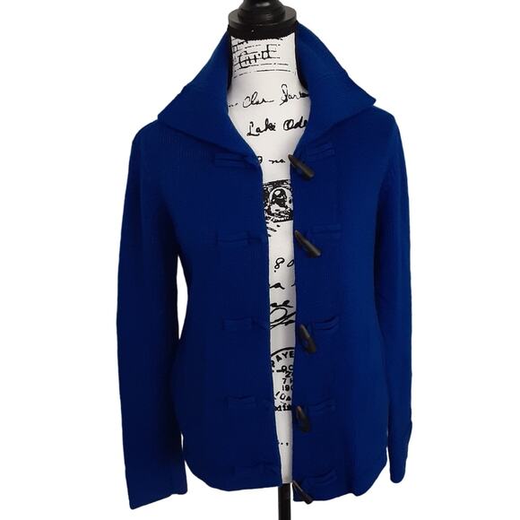 Vintage 90s Cashmere Merino Wool Blue Cardigan Sweater Toggle Royal Blue Sz XS - Picture 3 of 10